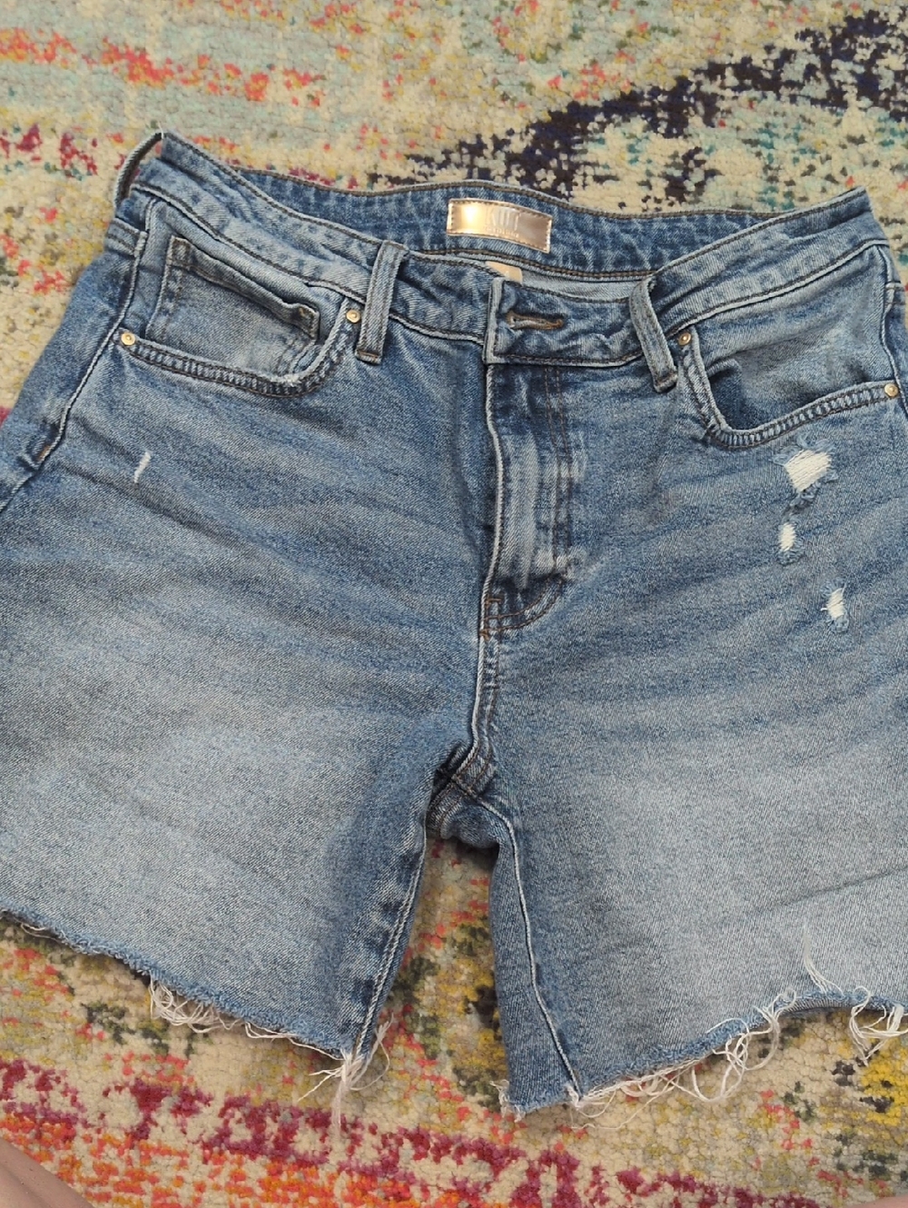 Kut from the Kloth Light Blue Denim Shorts with Metallic Logo Patch